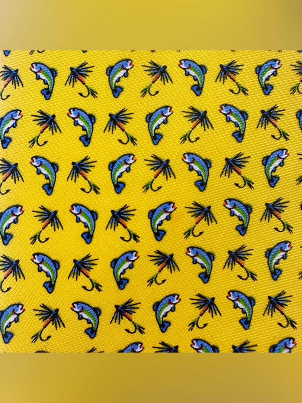 Fly Fishing BIRD DOG BAY Rainbow Trout & Lure Pattern Classic Silk Tie, 3.25” - Picture 5 of 9